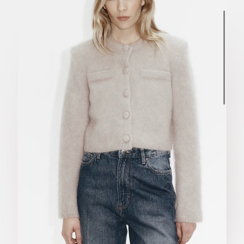 H&M Light Beige Fuzzy Button-Up Cardigan